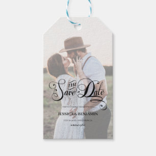Chic Script Faux Vellum Effect Foto slaat de datum Cadeaulabel