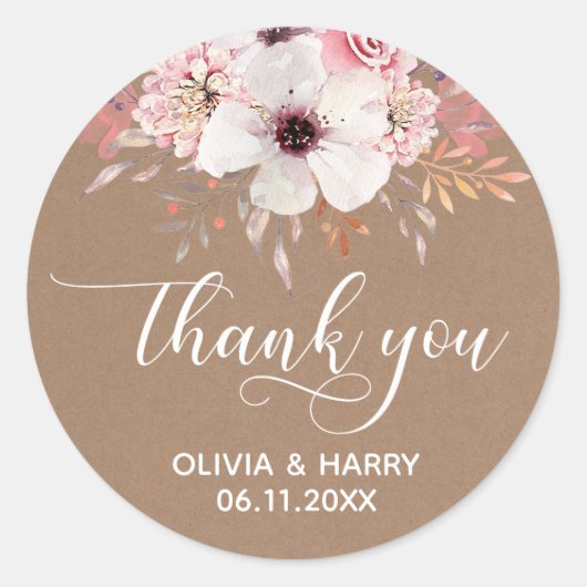Chic Script Floral Mariage Favoriser Stickers | Kr (Devant)