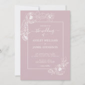 Chic Script Floral Outline Pastel Paarse bruiloft Kaart (Voorkant)