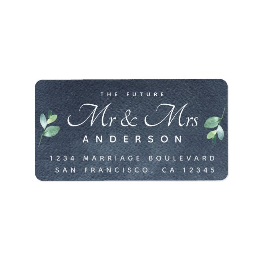 Chic Script Foliage Future Mr Mrs Wedding Address Etiket (Voorkant)
