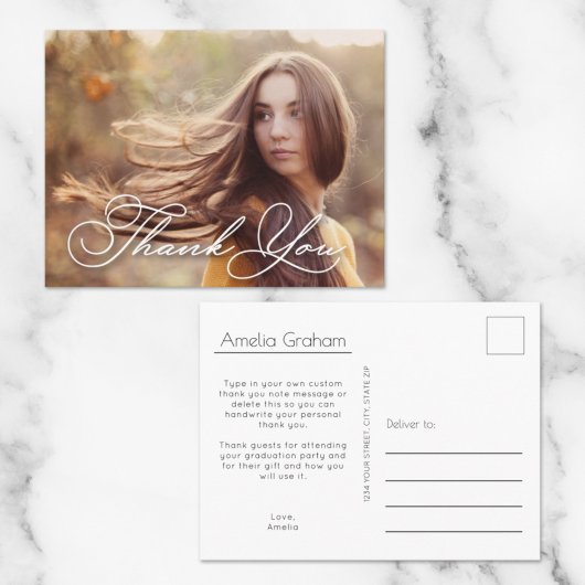 Chic Script Foto Afstudeer Bedankt Briefkaart