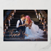 Chic-script | Foto Collage Weddenschap Hartelijk d Folie Uitnodiging (Voorkant)