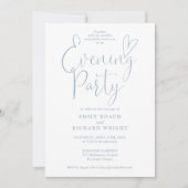 Chic Script Foto Dusty Blue Wedding Evening Party Kaart (Voorkant)