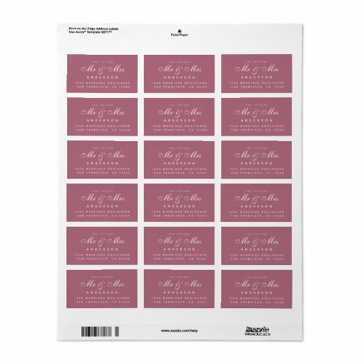 Chic Script Future M. Mme La Mariage Étiquette de (Feuille entière)