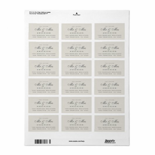 Chic Script Future M. Mme La Mariage Étiquette de (Feuille entière)