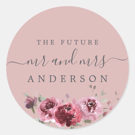 Chic Script Future Mr. Burgundy Floral Pink Ronde Sticker (Voorkant)