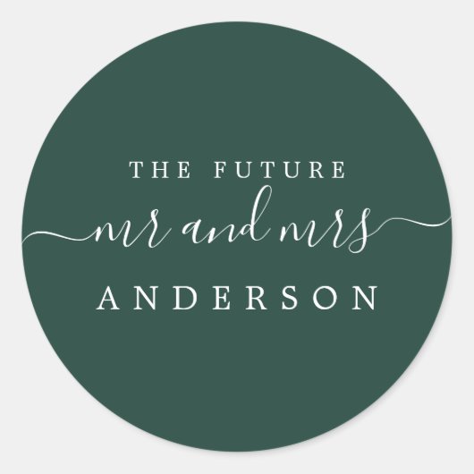 Chic Script Future Mr. Dark Green Wedding Ronde Sticker (Voorkant)
