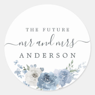 Chic Script Future Mr. Dusty Blue Floral Ronde Sticker