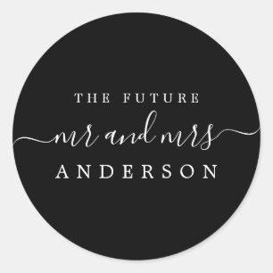 Chic Script Future Mr. Mrs Black Wedding Ronde Sticker