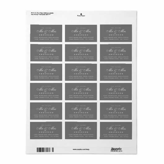 Chic Script Future Mr Mrs Wedding Address Label (Full Sheet)