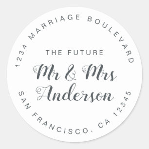 Chic Script Future Mr Mrs Wedding Return Address Ronde Sticker