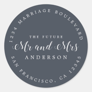 Chic Script Future Mr Mrs Wedding Return Address Ronde Sticker