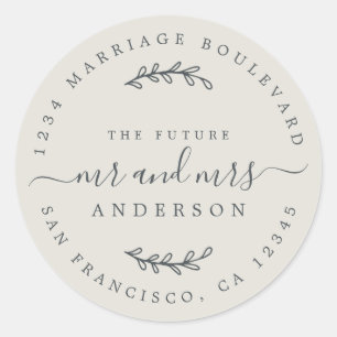Chic Script Future Mr Mrs Wedding Return Address Ronde Sticker