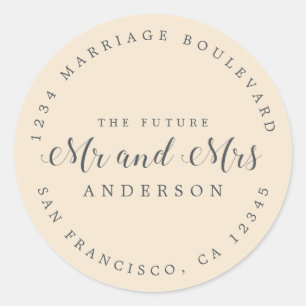 Chic Script Future Mr Mrs Wedding Return Address Ronde Sticker