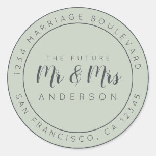Chic Script Future Mr Mrs Wedding Return Address Ronde Sticker