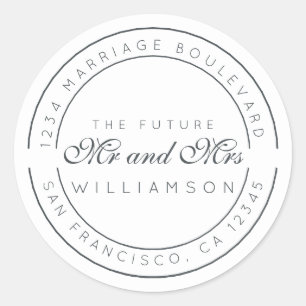 Chic Script Future Mr Mrs Wedding Return Address Ronde Sticker