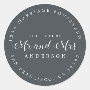 Chic Script Future Mr Mrs Wedding Return Address Ronde Sticker