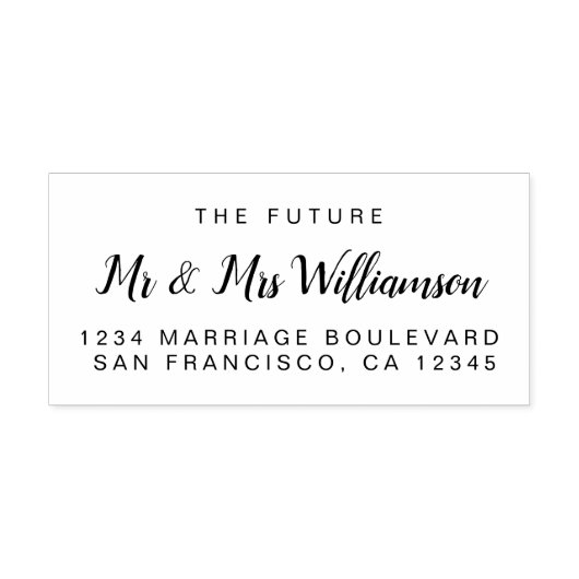 Chic Script Future Mr Mrs Wedding Return Address Zelfinktende Stempel (Design)