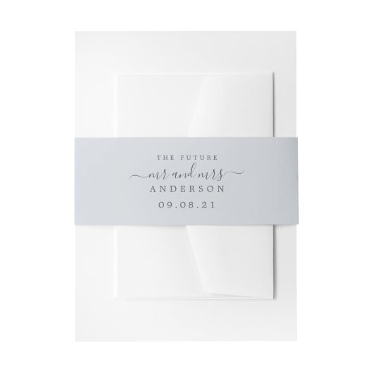 Chic Script Future, Mrs Ice Blue Wedding Uitnodigingen Wikkel (Voorkant Voorbeeld)