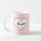 Chic Script Girly Pink White Gingham Custom Name Koffiemok (Links)