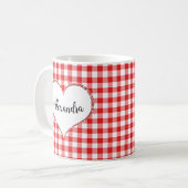 Chic Script Girly Red White Gingham Custom Name Koffiemok (Voorkant links)