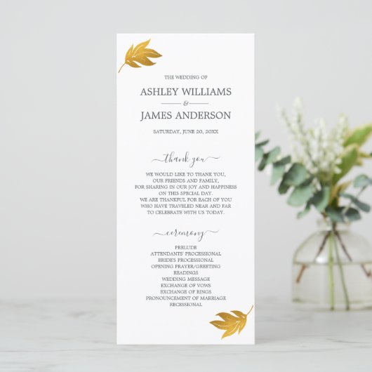 Chic Script Gold Leaf Minimal Wedding Programma (Staand voorkant)