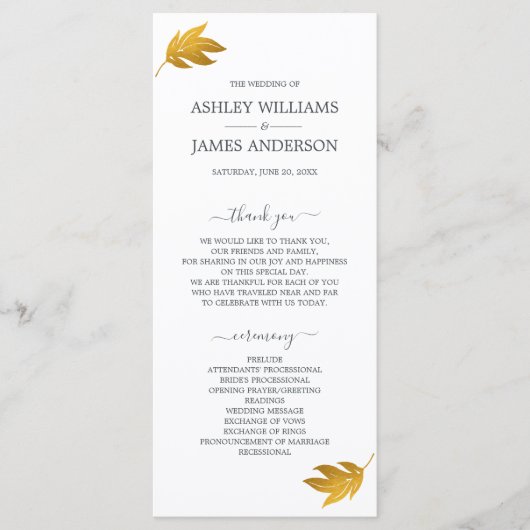 Chic Script Gold Leaf Minimal Wedding Programma (Voorkant)