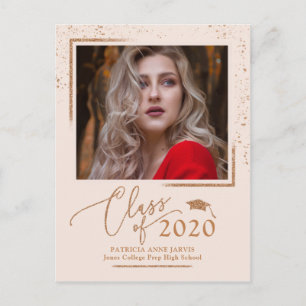 Chic Script Grad aankondiging Roze Gouden Glitters Briefkaart