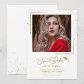 Chic Script Grad Feest Save The Date Gouden Glitte Kaart (Voorkant / Achterkant)