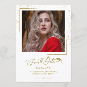Chic Script Grad Feest Save The Date Gouden Glitte Kaart