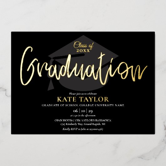 Chic Script Graduation Party Gold Foil Invitation (Recto)