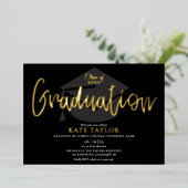 Chic Script Graduation Party Gold Foil Invitation Folie Uitnodiging (Staand Voorkant)