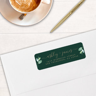 Chic Script Green Foliage Wedding Return Address L Etiket