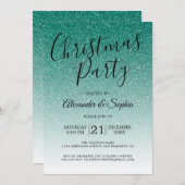 Chic Script Green Glitter Ombre Kerstparty Kaart (Voorkant / Achterkant)