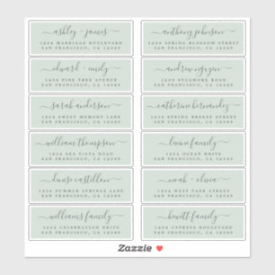 Chic Script Green Mariage Étiquette de adresse inv