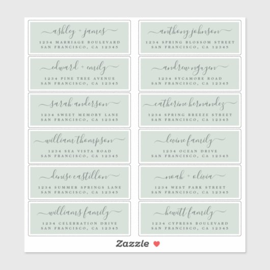 Chic Script Green Mariage Étiquette de adresse inv (Feuille)