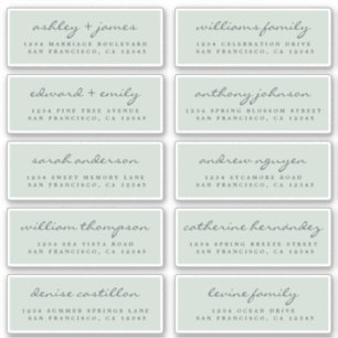 Chic Script Green Mariage Étiquette de adresse inv