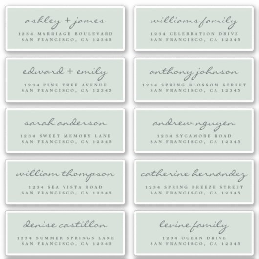 Chic Script Green Mariage Étiquette de adresse inv (Devant)