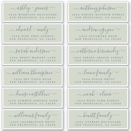 Chic Script Green Mariage Étiquette de adresse inv (Devant)