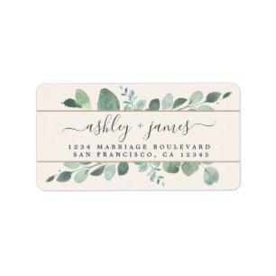 Chic Script Greenery Wedding Ivory Return-adres Etiket