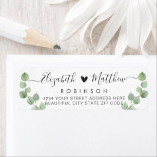 Chic Script Greenery Wedding Return-adreslabel Etiket