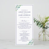 Chic Script Groen Loof Navy Blauwe Rand Trouw Programma (Staand voorkant)