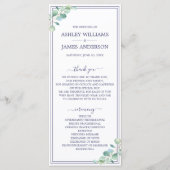 Chic Script Groen Loof Navy Blauwe Rand Trouw Programma (Voorkant)