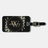 Chic Script Groenery Gold Monogram Zwart Bagagelabel (Voorkant horizontaal)
