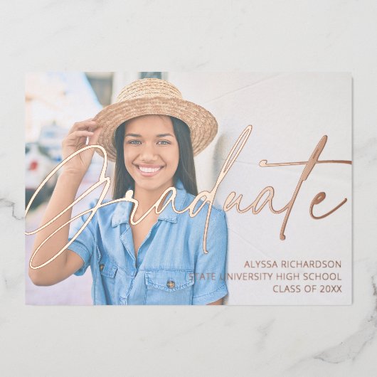 Chic Script H Foto Graduation Party Folie Uitnodiging (Voorkant)