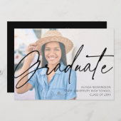 Chic Script H Foto Graduparty zwart Kaart (Voorkant / Achterkant)