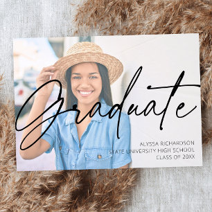 Chic Script H Photo Graduparty White Kaart