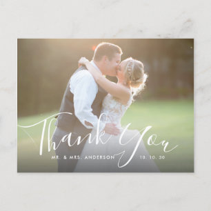 Chic Script Hand Lettered Photo Wedding Hartelijk  Briefkaart