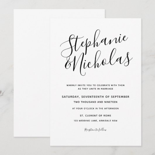 Chic Script Hand Writing Wedding Invite Kaart (Voorkant / Achterkant)