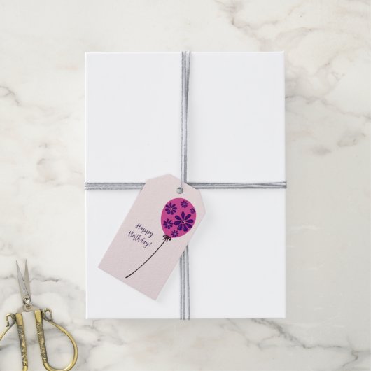 Chic Script Happy Birthday! roze ballon Cadeaulabel (Met Touw)